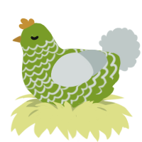 Lichen, a chartreuse and silver chicken with a lace pattern