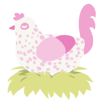 Sprinkles, a white and pink chicken with a speckle pattern