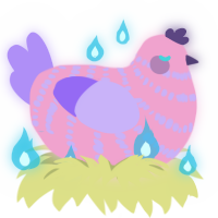 A pink and lilac chicken with a bar pattern