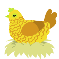 A yellow and ochre chicken with a lace pattern