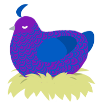 A violet and ultramarine chicken with a double-lace pattern