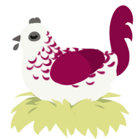 A white and maroon chicken with a half-lace pattern