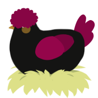 A black and maroon chicken