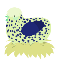 A apple and navy chicken with a speckle pattern