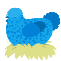 A sky and sapphire chicken with a speckle pattern