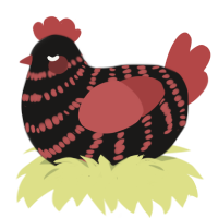 A sable and red chicken with a bar pattern