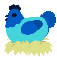 A aqua and ultramarine chicken with a head pattern