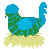 A viridian and cerulean chicken with a bar pattern