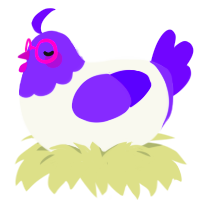 Chonkin, a white and blurple chicken with a head pattern