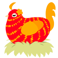 新年快乐, a crimson and orange chicken with a bar pattern
