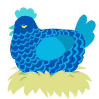 A ultramarine and cerulean chicken with a lace pattern