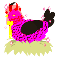 A fuchsia and sable chicken with a lace pattern