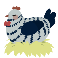 A silver and tumblr chicken with a bar pattern