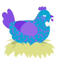 A cerulean and blurple chicken with a speckle pattern