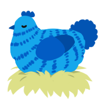 A sky and ultramarine chicken with a bar pattern