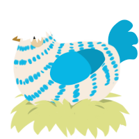 A cream and cerulean chicken with a bar pattern