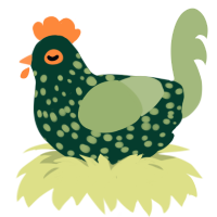 melon, a rose and overcast chicken with a speckle pattern