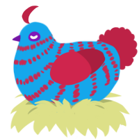 A sky and crimson chicken with a bar pattern