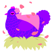 A blurple and violet chicken with a lace pattern