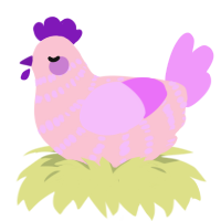 Rosaline, a rose and lavender chicken with a bar pattern