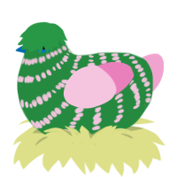 A viridian and pink chicken with a bar pattern