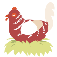 A red and cream chicken with a half-bar pattern
