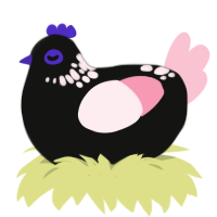 Mercy to the Masses, a black and rose chicken with a neck-speckle pattern
