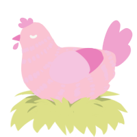 A rose and pink chicken with a bar pattern
