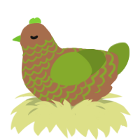 A brown and chartreuse chicken with a lace pattern