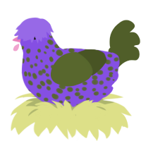 A blurple and olive chicken with a speckle pattern