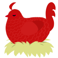 A red chicken with a lace pattern