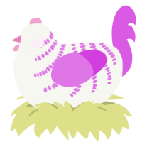 A white and orchid chicken with a half-bar pattern