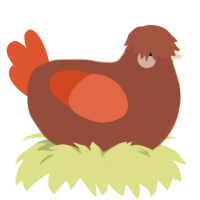 Timide, a russet and vermilion chicken