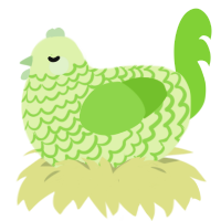 A apple and grass chicken with a lace pattern