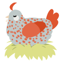 A silver and vermilion chicken with a speckle pattern