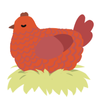 A vermilion and red chicken with a lace pattern