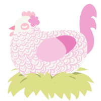 A white and pink chicken with a double-lace pattern