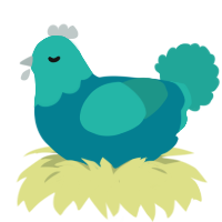 A sea and turquoise chicken with a head pattern