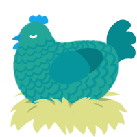 A turquoise and teal chicken with a lace pattern