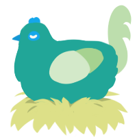 A turquoise and gluppy chicken