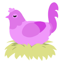 A lavender and orchid chicken with a head pattern