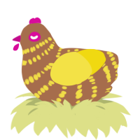 A brown and yellow chicken with a bar pattern