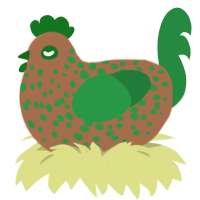 minecraft dirt block, a brown and viridian chicken with a speckle pattern