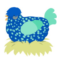A ultramarine and mint chicken with a speckle pattern