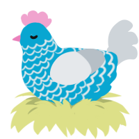 A cerulean and mist chicken with a lace pattern