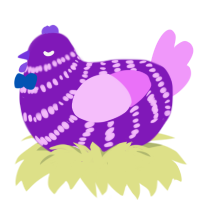 A violet and lavender chicken with a bar pattern