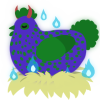 A indigo and leaf chicken with a speckle pattern