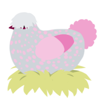 A mist and pink chicken with a speckle pattern