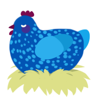 A ultramarine and sky chicken with a speckle pattern