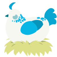 A white and cerulean chicken with a neck-speckle pattern